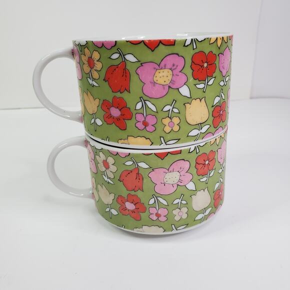 Flower Soup Mugs 2835 JAPAN Set of 2 Cups Coffee Retro 70's Vintage - Picture 6 of 8
